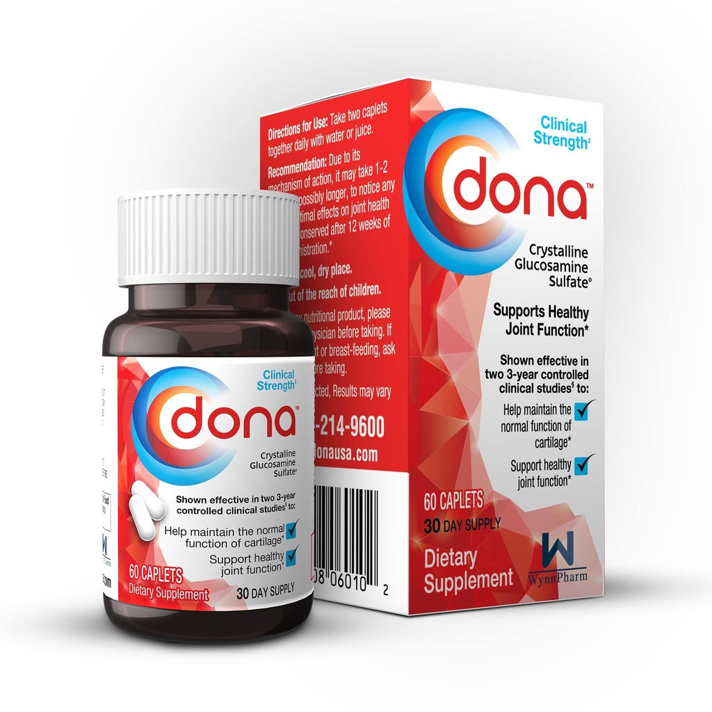 Dona Crystalline Glucosamine Sulfate, 1500 Mg, גלולות תוספת משותפת עבור ברך נוחות ותמיכה בריאות משותפת, 1500 Mg, 60 Count