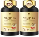 ויטמין D3 5000IU עם Calcium & Magnesium - עבור Absorption Quick Foodsent Absorption-Sugar Free Chewable תוספת עבור עצמות כוח, שיניים, שרירים, בריאות החיסון, 200 טבליות מלט מהיר
