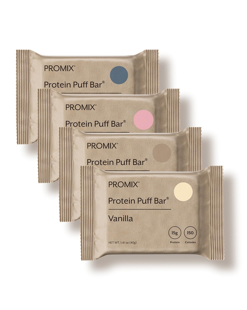 ProMix Nutrition Puff Bars - Variety Pack - Vanilla, שוקולד, סטרוברי, Blueberry - Marshmallow Crispy Treat - חלבונים גבוהים וקלורי נמוך - 12 Bars