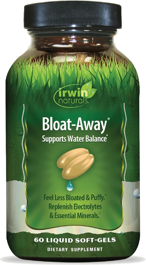 Irwin Naturals Bloat-Away - 60 Softgels נוזלי - תמיכת איזון מים - Replenish Electrolytes & Essential מינרלים