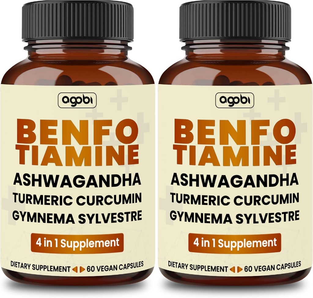 Benfotiamine 600 מ"ג תוספת - 2 חודשים עבור מערכת העיכול, ייצור אנרגיה & Immune - בלגן Turmeric Curcumin Root, Ashwagandha Root & אורגני התעמלותnema סילבסטר - 2 Packs של 60 קפסולות