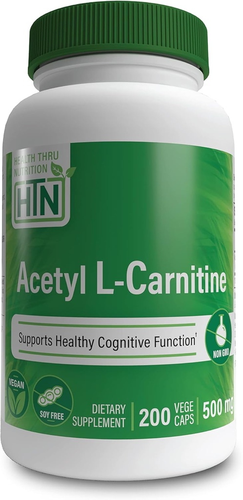 בריאות Thru Nutrition Acetyl L-Carnitine 500 מ"ג 200 קפסולות | תמיכה קוגניציה ותפקוד נפשי | Memory & Attention | Non-GMO, 3rd Party Tested, Hypoallergenic, Gluten Free, Soy Free, Vegan