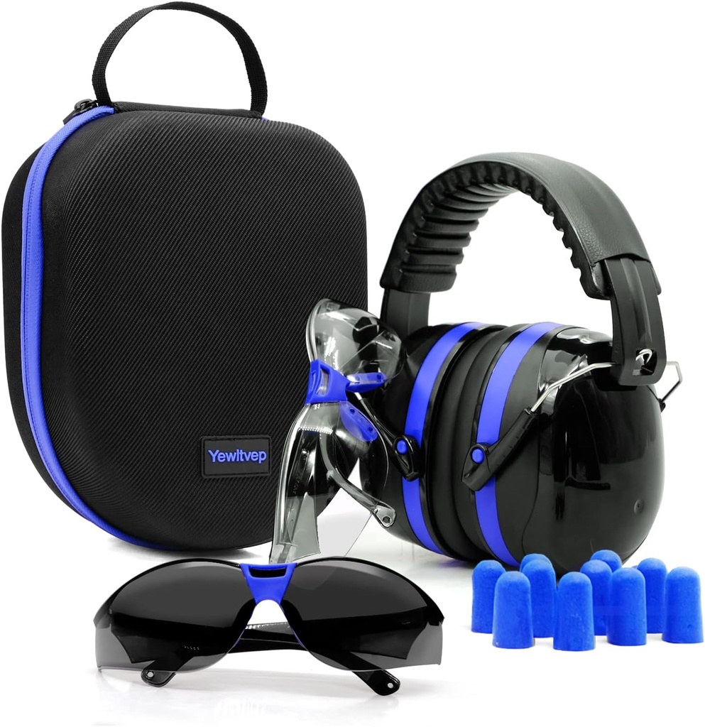 Yewltvep Shooting Ear Protection אקדח טווח הגנה אוזניים עם אוזניים, משקפיים בטיחות אקדח, אוזניות, מקרה אחסון קשה