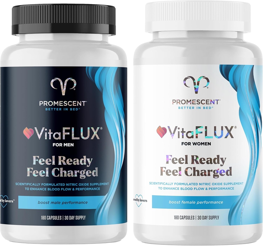 VitaFLUX Triple Power Nitric Oxide תוסף עבור ביצועים זכר + VitaFLUX נשים של Nitric Oxide Booster תוסף, הגדלת Circulation, Boost Energy & Heart Health, ביצועים, Stamina, אנרגיה
