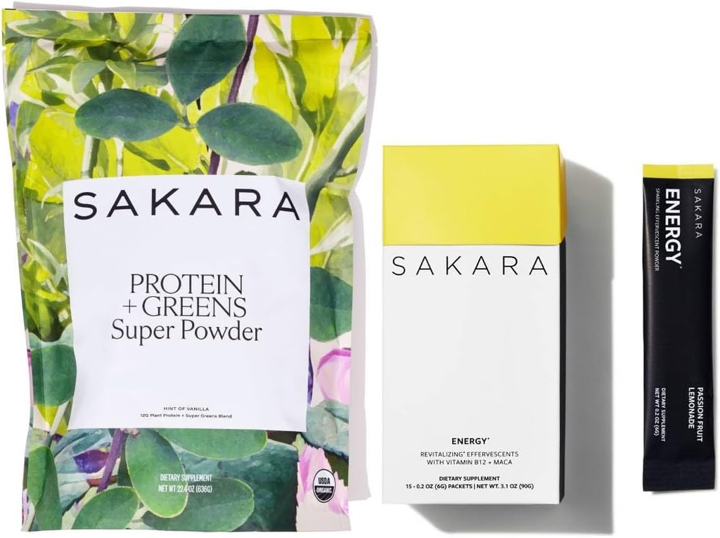 SAKARA חלבון + Greens Super אבקה ואנרגיה Effervescent - אבקת חלבון אורגני וירוקים אבקה, Refined סוכר חינם אלקטרוליט אבקה