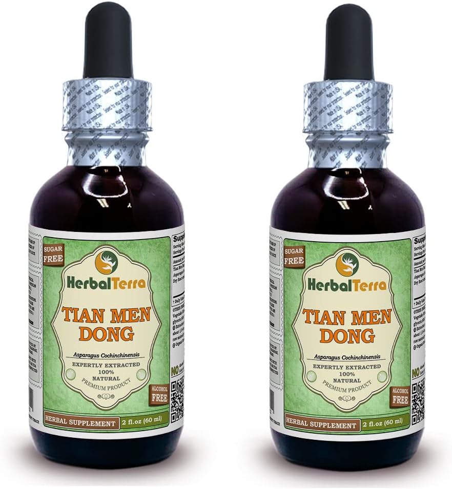 טיאנאן Men Dong, Asparagus (Asparagus Cochinensis) Glycerite, Dried Root אבקת פוליקת אלכוהול ללא תשלום (Brand Name: HerbalTerra, המיוצר גאה בארה"ב) 2x2 fl.oz (2x60 מ"ל)