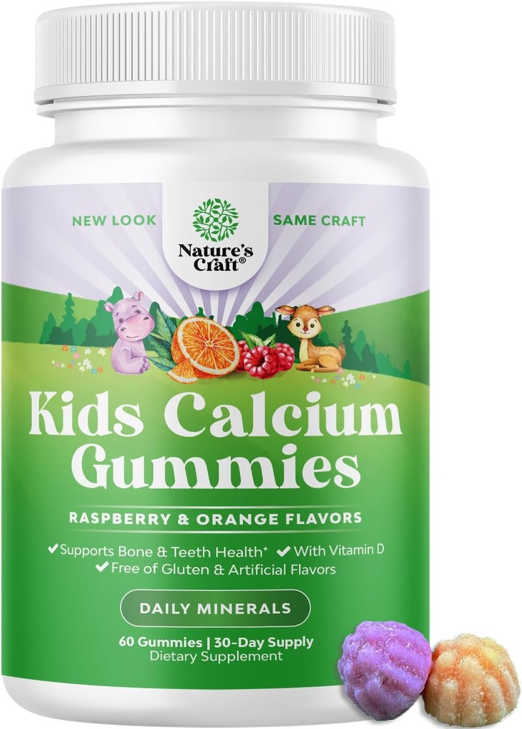 Natures Craft Tasty Kids Calcium Gummies - ויטמין D & Calcium חניכיים לילדים - ויטמין עם & D עבור שריר העצם פיתוח גלטין חינם ילדים 60ct (1 Pack)