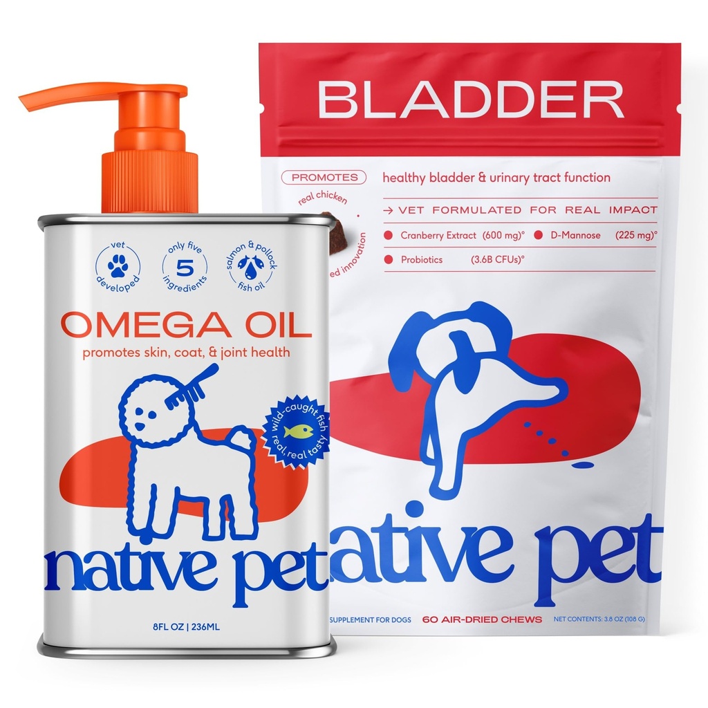 Native Pet Dog UTI Treatment Over the Counter & Fish Oil for Dogs to Support Itchy Skin + Mobility