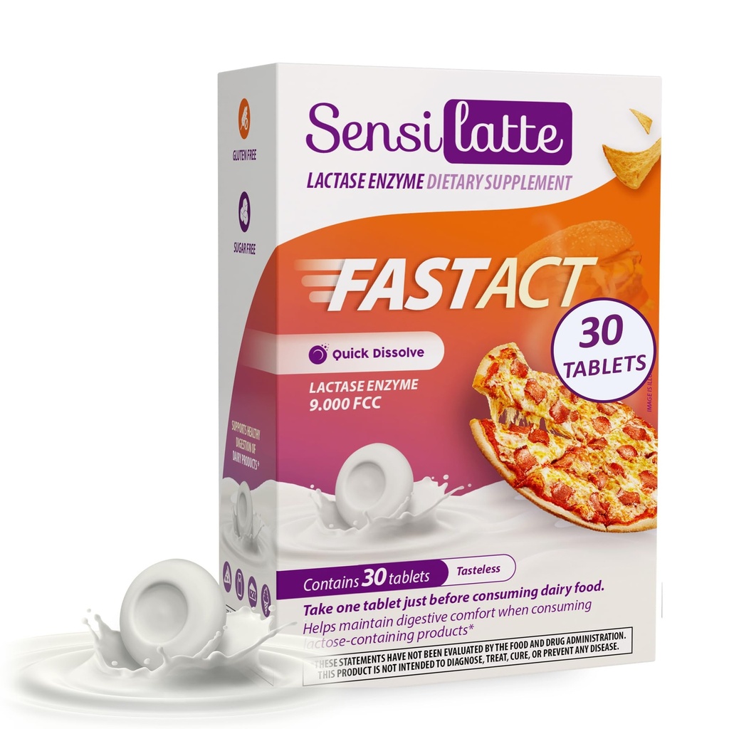 Lactase Enzyme 30 טבליות No Flavor - 9.000 FCC - Sensilatte - Quick Dissolution - Helps with Digestive Comfort - Prati Donaduzzi