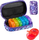 Serfeymi® Travel Pill Productionser 2 Times A Day AM PM שדרג את תיבת הגלולה 7 ביום עם Portable Zipper Canvas Pill Case, מארגנת תרופות עבור גלולות, ויטמינים, שמן דגים - סגול 01
