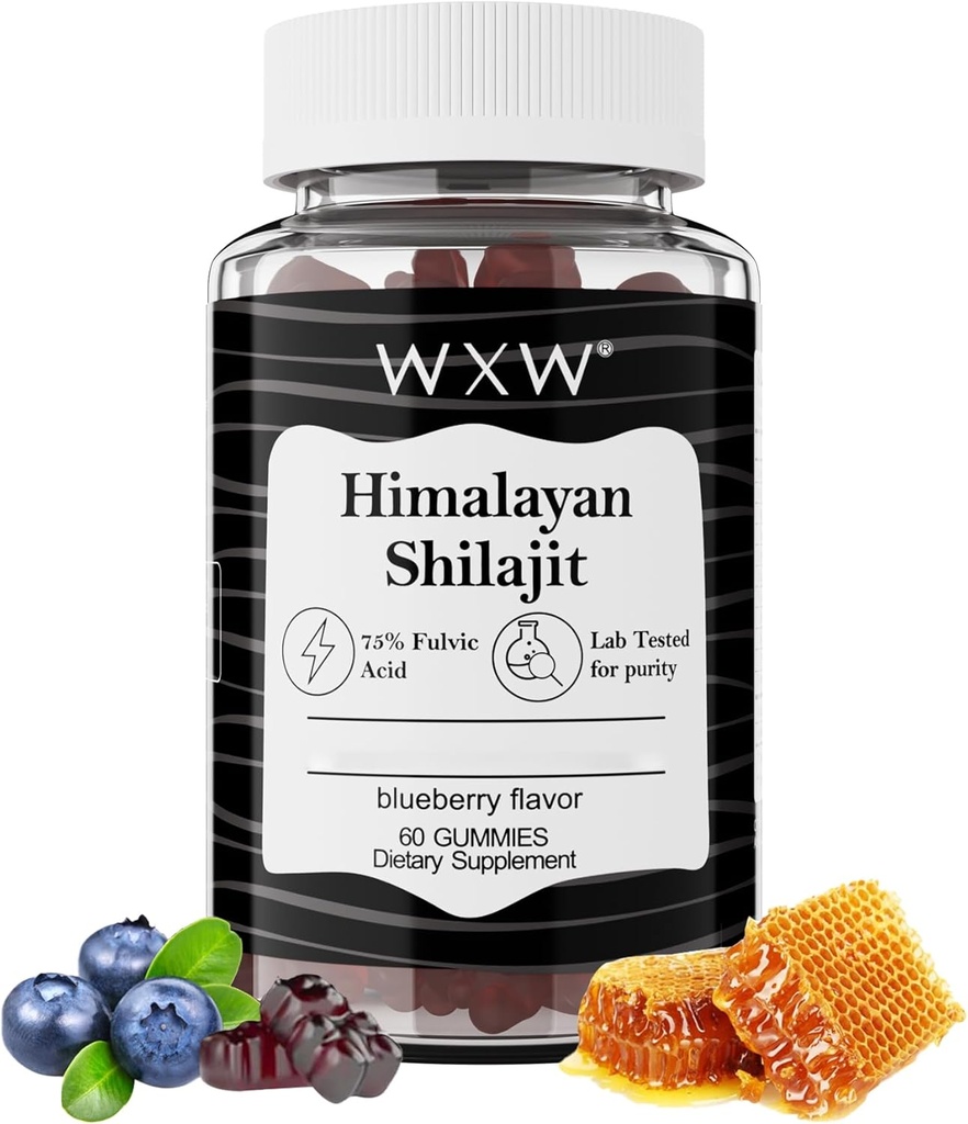 WXW Pure ההימלאיה Shilajit Gummies | Fulvic Acid & 85+ Trace מינרלים | Ashwagandha, Gokshura | No added Sugar | For Men, Women | Non-GMO | Lab Tested | 100% Natural | שיפור התחמושת 60 מסטיק