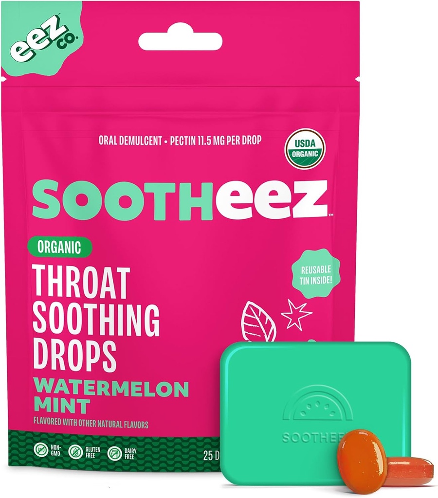 גרון אורגני Sootheez טיפות עבור מבוגרים, Watermelon Mint, 25 Count, Refillable, Great Tasting טיפות That Sooth Sore גרוןs