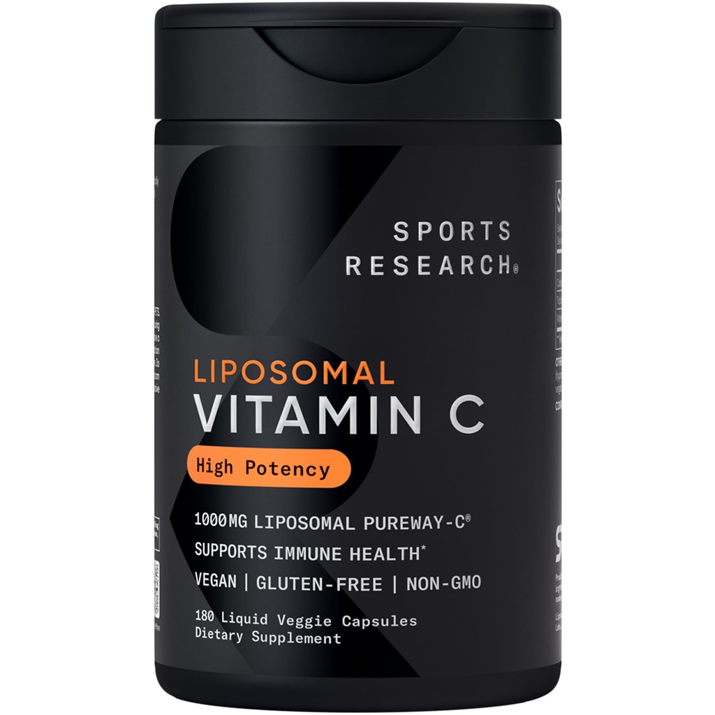 מחקר ספורט ® High Potency Liposomal ויטמין C תוסף 1000 מ"ג - מוסמך, non-GMO, Gluten Free | Antioxidant & Immune Support