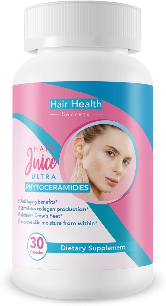 שיער Juice Ultra Anti-Aging Pills - Phytoceramides 350 מ"ג - Soften Hair & Skin עם גלולת אנטי Aging המיוצר עם ויטמין A, ויטמין C, ויטמין D, ויטמין E, ו Phytoceramides