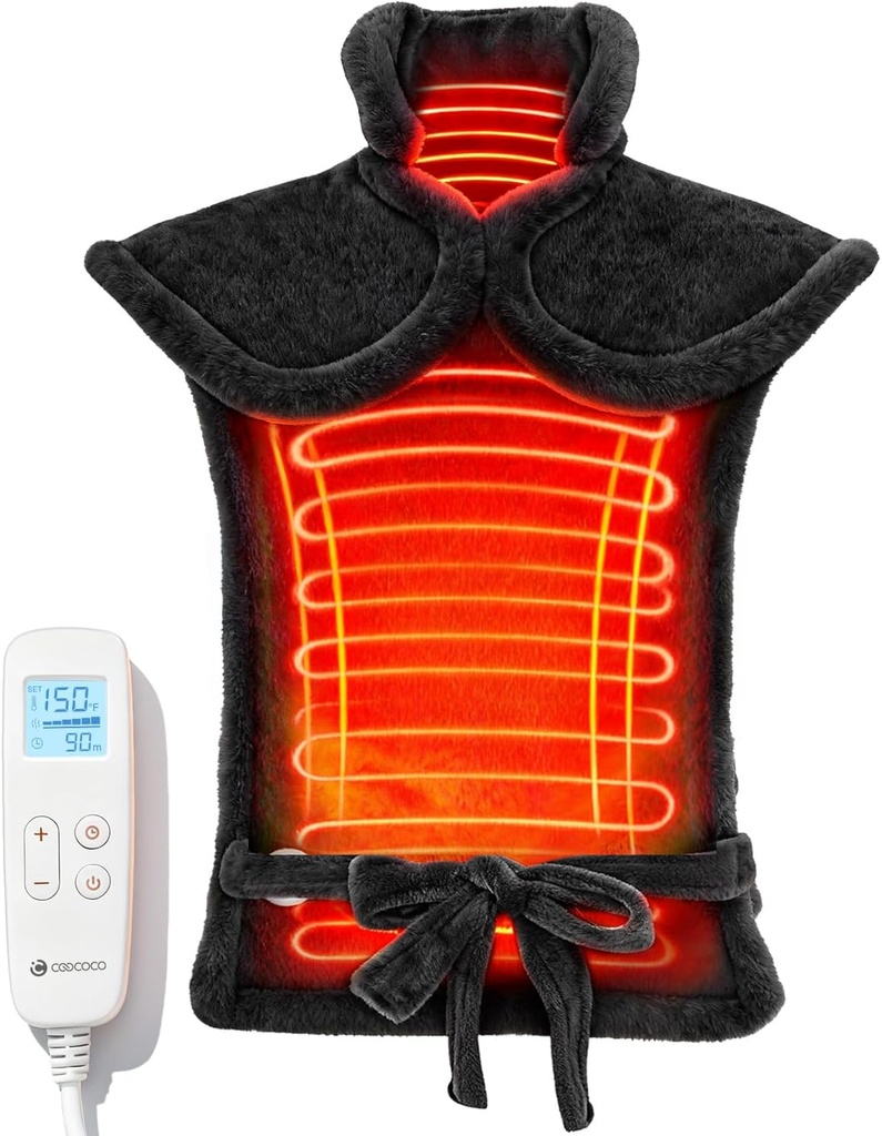 CooCo Heating Pad for Neck and Shoulders and Back, FSA Eligible Heat Pad for Back Pain Relief, מתנת חג המולד לנשים אמא אבא, 6 הגדרות חום 3 Timers Auto-Off, 24 "x37"