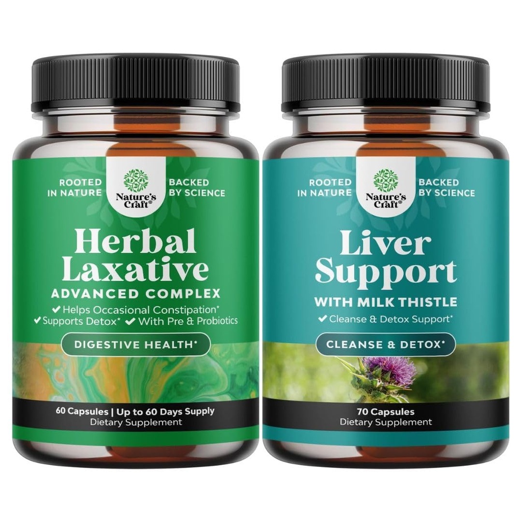 Bundle of Herbal Laxative קפסולות עם Probiotics ו Liver ניקוי Detox & תיקון פורמולה - מערכת תמיכה טבעית קולון Detox Digestive - Herbal Liver תמיכה עם חלב Thistlele