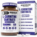 Benevolent L Carnitine תוסף - High Potency 1500 מ"ג L-Carnitine Tartrate - Fast Absorbing, להמיר שומן לאנרגיה, לתמוך שריר Lean, Boost Workout Performance & Metabolism - 120 קפסולות טבעוניות