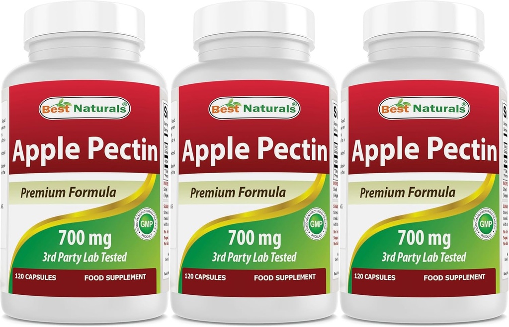 Best Naturals Apple Pectin 700 מ"ג - Dietary Fiber - Intestinal Support - 120 קפסולות (120 Count)