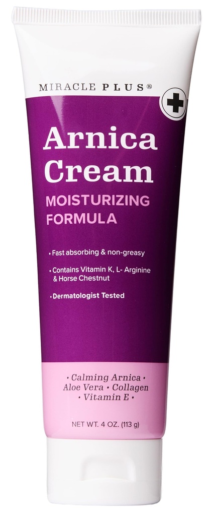 Miracle Plus Arnica Cream Bruise Relief Lotion For Bruising | Arnica Montana Extra Strength Vitamin K Cream | Moisturizing Formula Skin Care Gel With Horse Chestnut, 4 Fl Oz