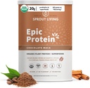 Sprout Living Epic Protein, Plant Based Protein & Superfoods אבקה שוקולד Maca אבקה | 20 גרם אבקת חלבון אורגני, טבעוני, לא חלב, non-GMO, Gluten Free, Low Sugar (2 פאונד, 24 משרתים)