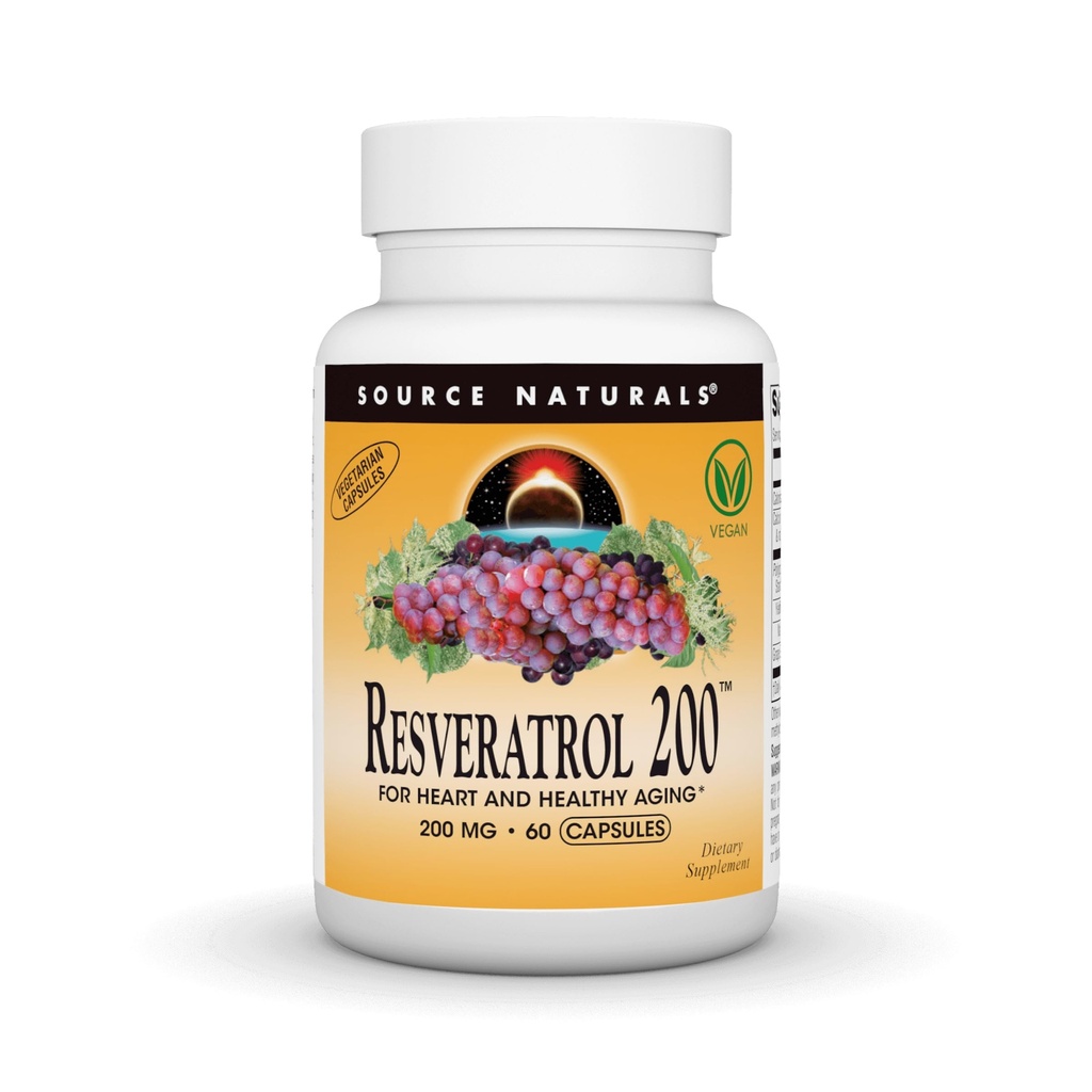 מקורות טבעיים Resveratrol, עבור לב והזדקנות בריאה * - 200 מ"ג - 60 קפסולות צמחוניות