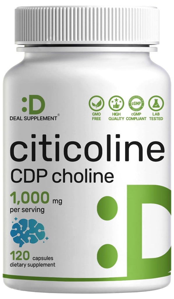 Citycoline CDP Choline, 1000 מ"ג פרי המשרתת, 120 קפסולות - תוספת חיזוק תוספי כולסטרול - nootropic B ויטמין Properties - מקדם בריאות המוח, זיכרון והתמקדות - non-GMO