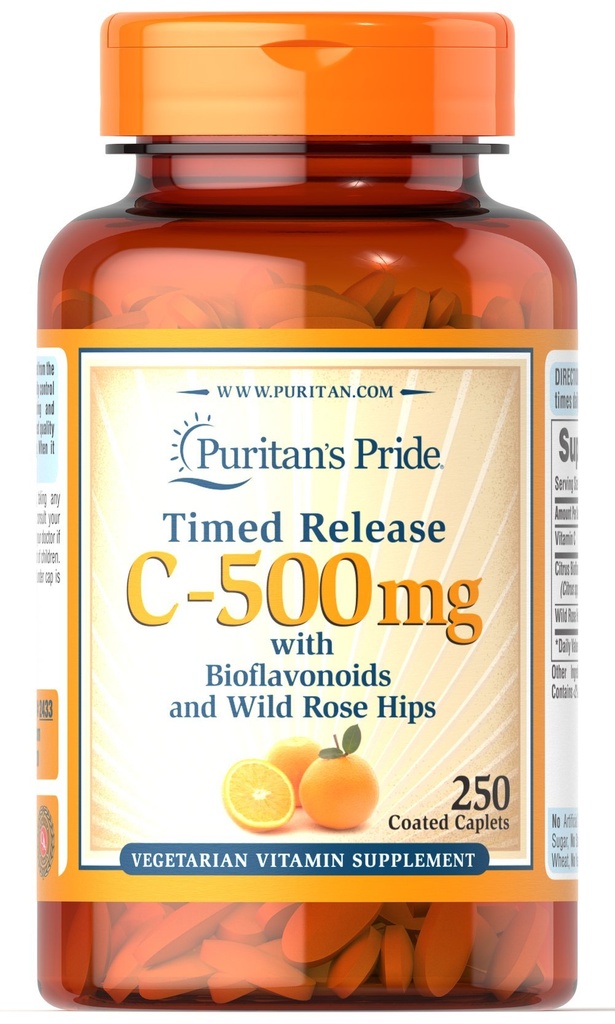 ויטמין C 500 מ"ג גאווה של Puritan עם Rose HIPS Caplets, 250 הרוזן
