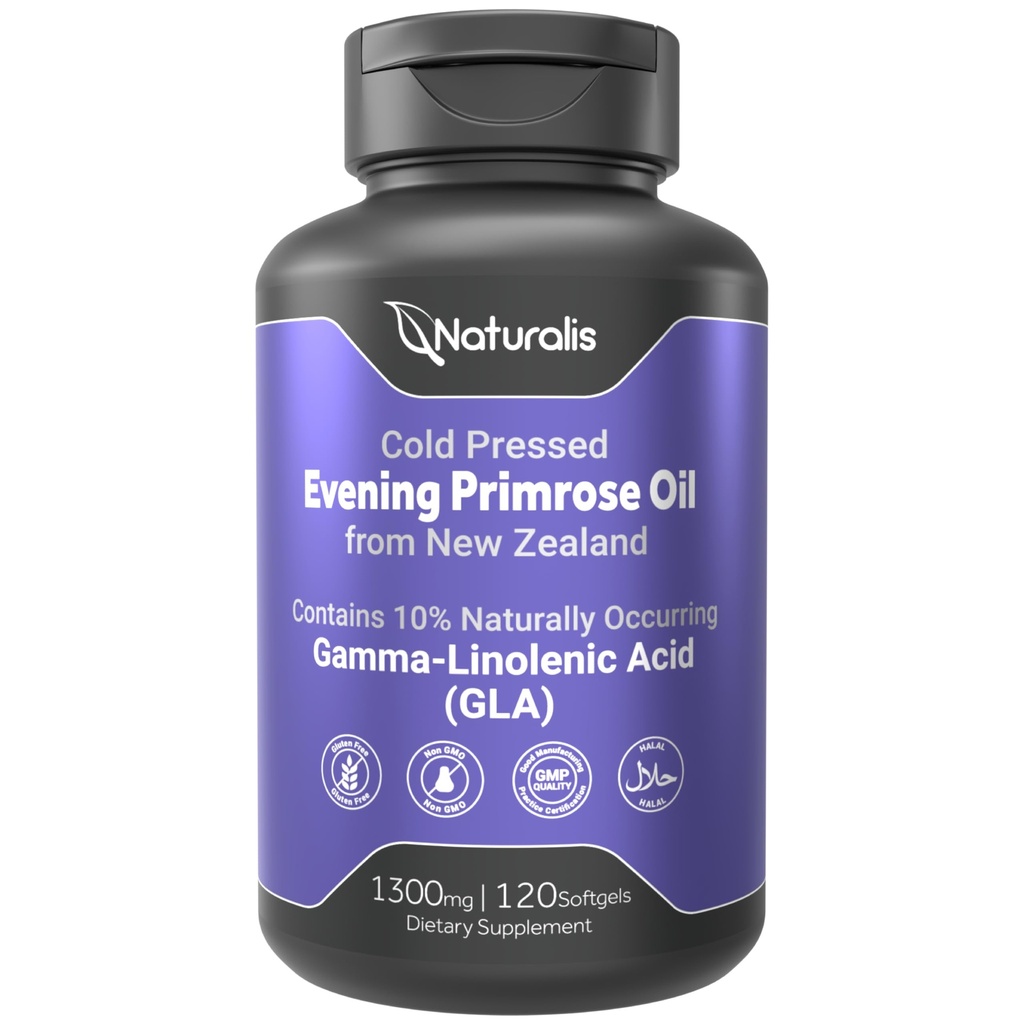 Naturalis Evening Primrose Oil (1300 מ"ג) | 100% טבעי מניו זילנד | Non-GMO, Soy & Gluten Free, Zero Filler
