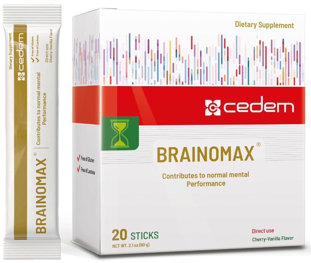 שווייץ BRAINOMAX 20 אבקת Sticks, Brain Booster תוסף, Cherry-Vanilla Flavor עם Citicoline, N-Acetyl-L-Carnitine, Nootropic Brain Supplements for Memory and Focus, תמיכה קוגניטיבית