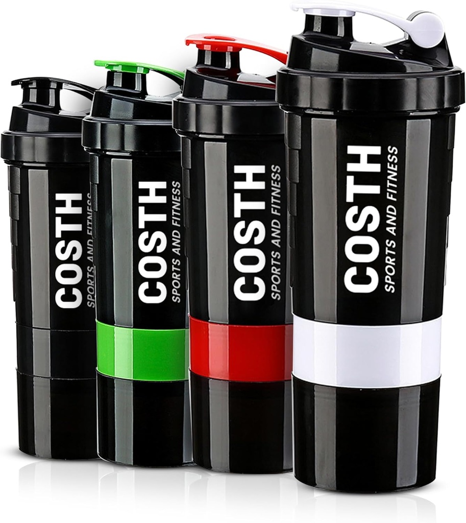 17 Oz Multi-Compartment Shaker בקבוק עם 4Pack Set | BPA-Free, Leakהוכחה, Mixer & תוסף אחסון