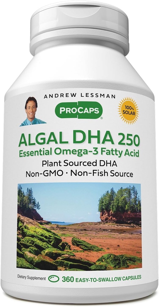 ANDREW LESSMAN DHA 250 מ"ג 360 Softgels - Plant-based אומגה 3 שמנים, Natural Marine Algae, High DHA, Non-GMO, High Potency, No Stomach Upset, No Fishy Aftertaste. קל ל-Swallow