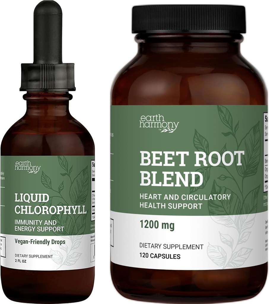 כדור הארץ הרמוני נוזל Chlorophyll & Beet Root אבקת & Juice - 2 Fl Oz & 120 קפסולות