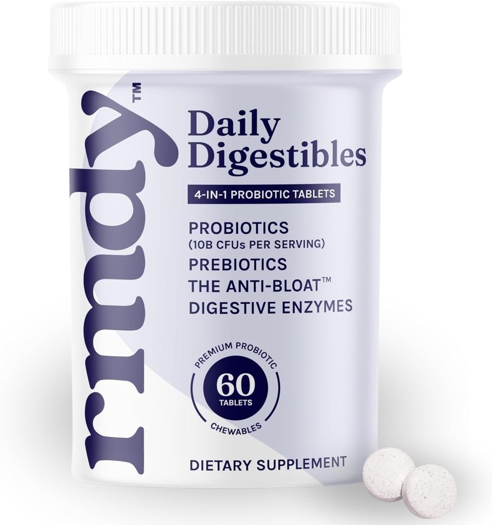 rmdy Constipation, Bloating, & Gas הקלה | הקלה מ- Diarrhea, & IBS | Probiotic for Digestive Health & Gut | 60 Sugar Free Chewable Bloating Tablets