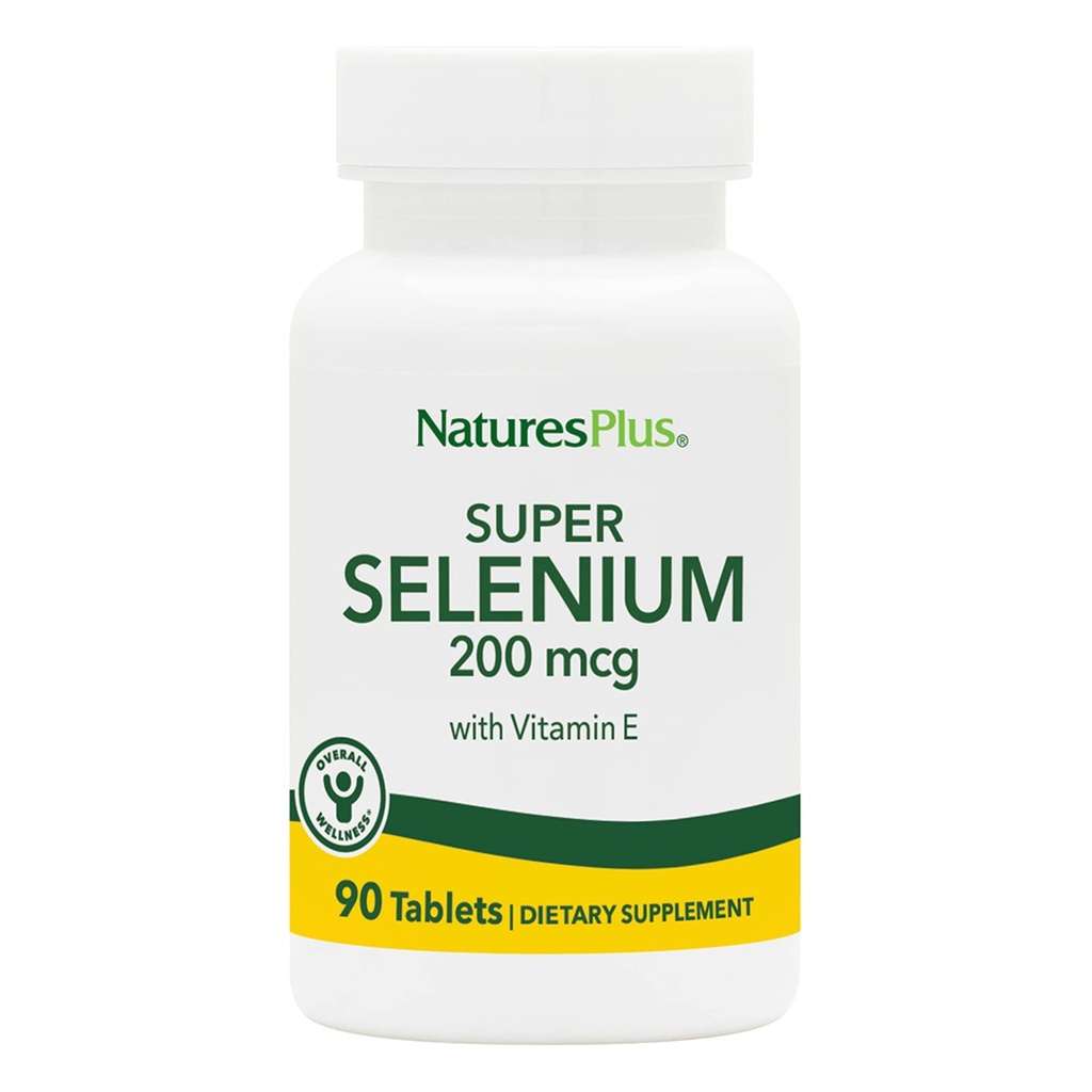NaturesPlus Super Selenium Complex - 200 mcg, 90 טבליות Vegetarian - תוסף מינרלים חיוני עם ויטמין E - מקדם Thyroid בריא - Antioxidant - Gluten-Free - 90 לשרתים