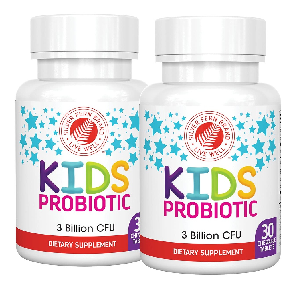 Silver Fern Brand Kids Ultimate Probiotic - 2 בקבוקים - 30 טבליות Chewable כל אחד - סוכר וגלוט חינם - תוספי תזונה לילדים - DNA & Survivability מאומת - תמיכה מזיקה וחיסון