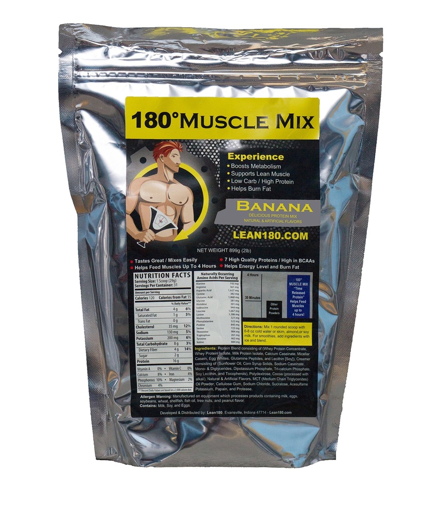 Lean 180 שריר Mix - Best Tasting Whey חלבון שקד - ארוחת בוקר, פוסט עבודה, חטיף - עוזר לאן שרירים, Boosts אנרגיה - Tastes Great - 31 Shakes - בננה