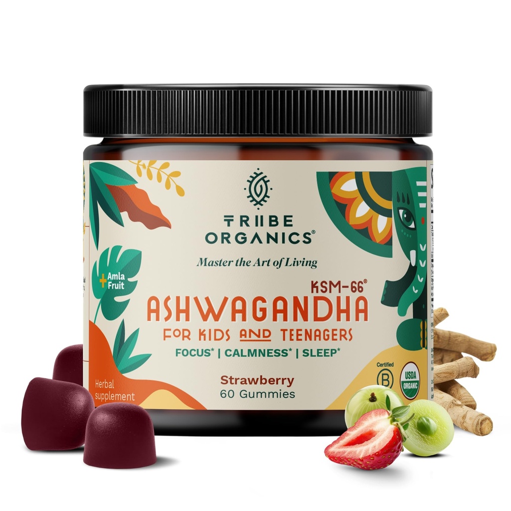 Ashwagandha KSM-66 חניכיים לילדים ולמתבגרים - Pure Organic Root Extracte Ayurvedic Supplement Gummy - Focus Mood Support להגביר את כוח האנרגיה של 600 מ"ג של KSM66 טבעי עבור Absorption העליון