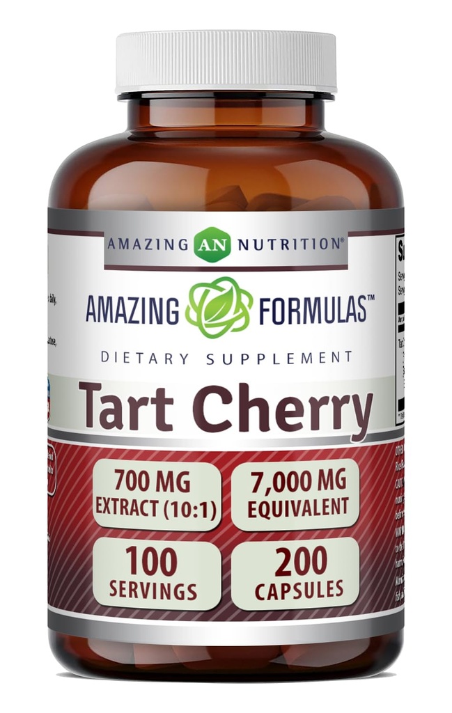 פורמולה מדהימה Tart Cherry לחלץ 700 Mg לחלץ (10:1) תוספת קפסולות לשרת | Equivalent to 7000 Mg | Non-GMO |ten Free | Made in USA (1 Pack | 200 Count)