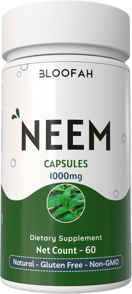 Neem Leaf כמוסות 1000 מ"ג אבקת Azadirachta Indica Herbal תוסף | Non-GMO, Gluten-Free, No Artificial Additives | Pure Neem אבקת (60 Count (Pack of 1))