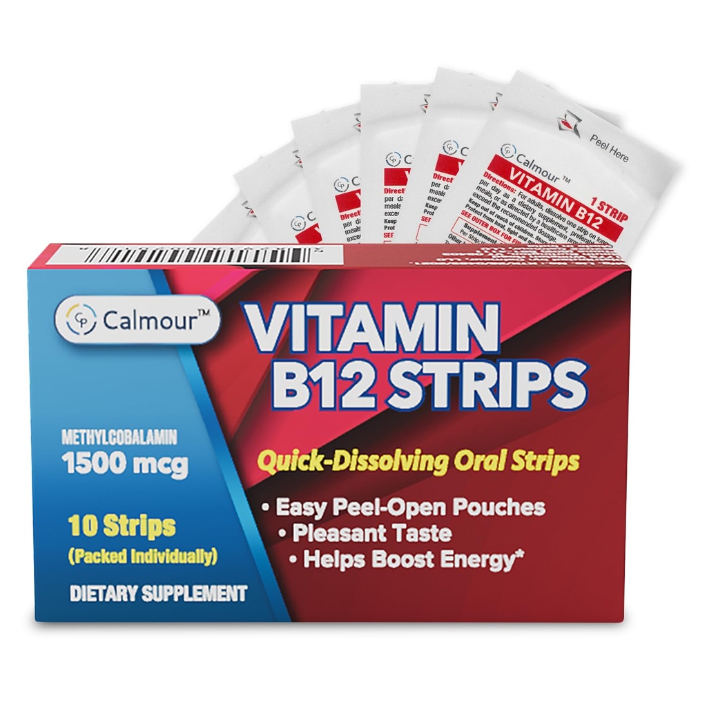 ויטמין B12 Strips 10 Pack | Easy Oral Dissolvable Mint Flavored Strips | 1500 mcg Strips | VIT B12 Dissolve underלשון | Methylcobalamin B-12 ויטמין פורמולה