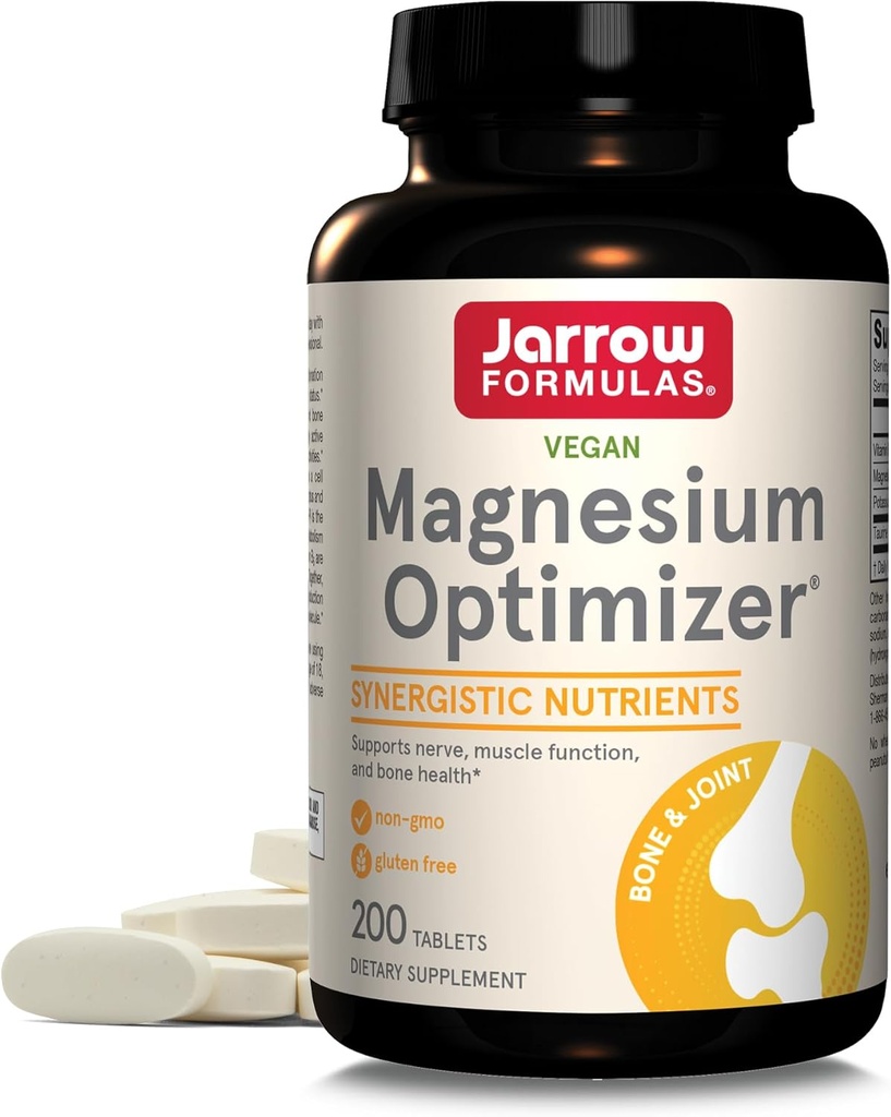 Jarrow Formulas Magnesium Optimizer - 200 טבליות - תמיכה בתפקוד בריאות העצם ושרירים - פעילות גופנית וסילוק - כולל טאורין, P5P & ויטמין B6 - 100 משרתות