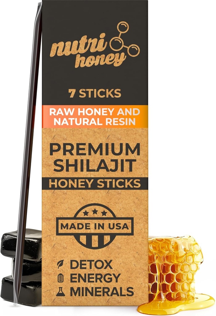 NATURAL SHILAJIT Honey Sticks - Shilajit Resin עם Raw Honey, Fulvic Acid & Trace מינרלים, Plant Based Foodsents for Energy, Immune Support & Vitality - 7 Shilajit Sticks Sticks