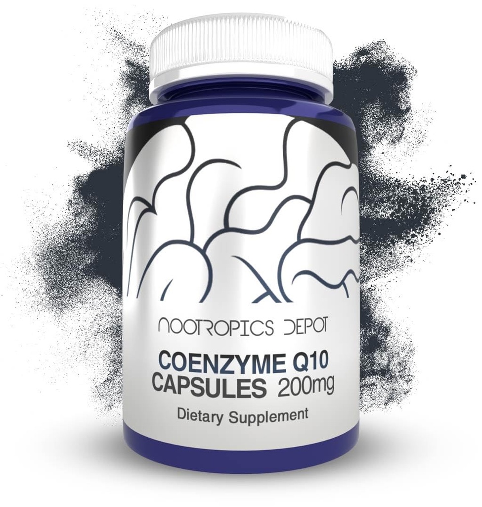 Nootropics Depot CoEnzyme Q10 קפסולות | 200 מ"ג | Ubiquinone | 60 Count | אנרגיה, קוגניטיבית ותפקוד סלולרי