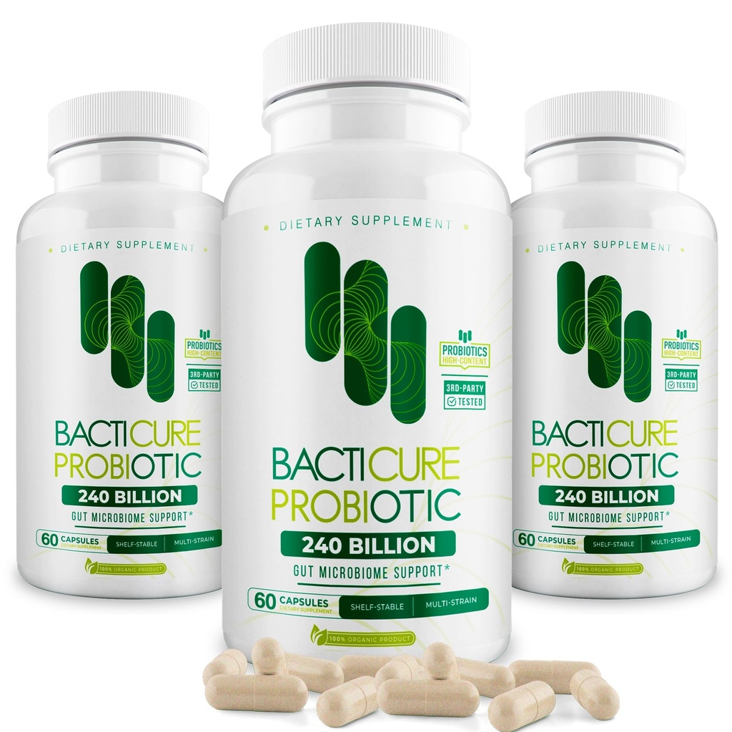 Bacticure Probiotic 180 קפסולות | Probiotics תוסף W / High CFU פורמולה לגברים ונשים | Prebiotics & Digestive Enzymes for Digest & Gut Health, Vaginal Health, קולקציה, Immune Support