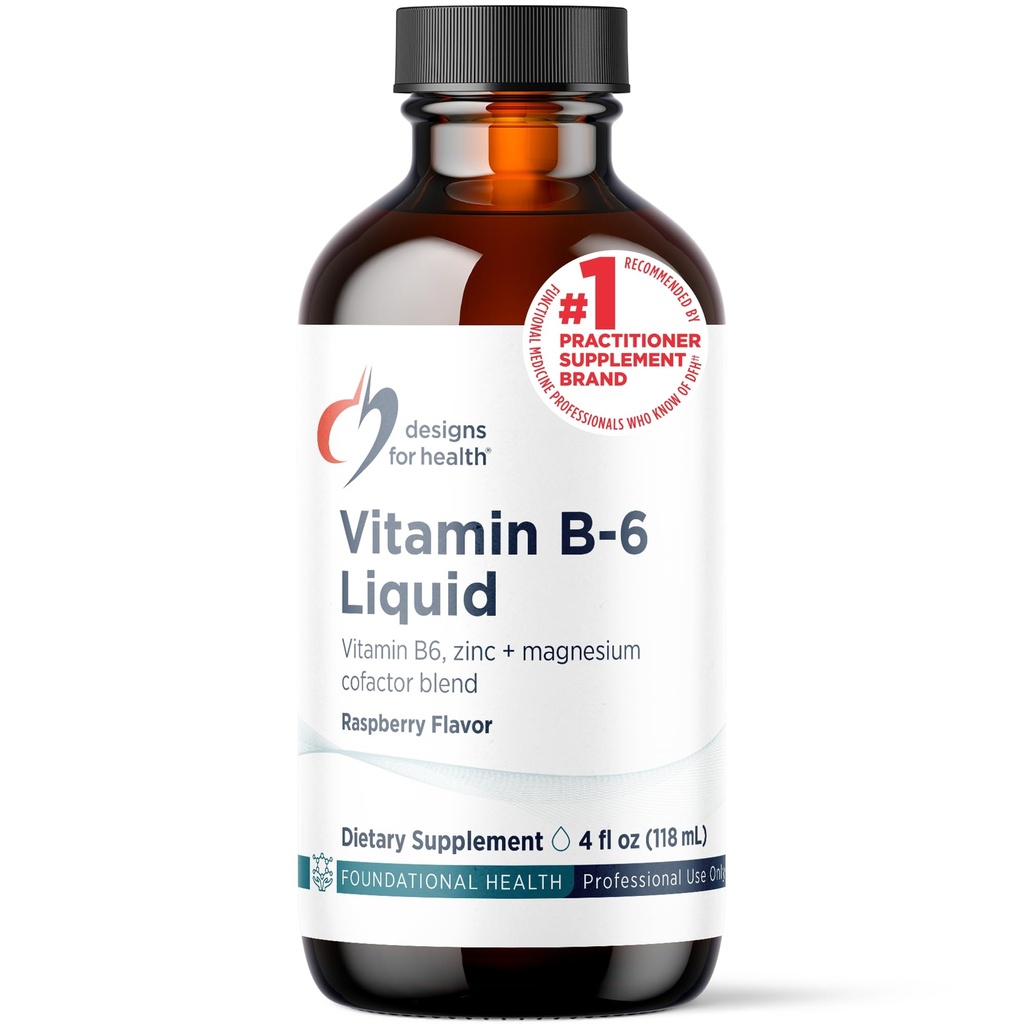 עיצוב בריאות ויטמין B6 נוזלי - 50 מ"ג B6 עם Magnesium Chelate + Zinc תוסף - Absorbs בקלות + Great Tasting Raspberry Flavor (24 מנות / 4 Fl Oz)