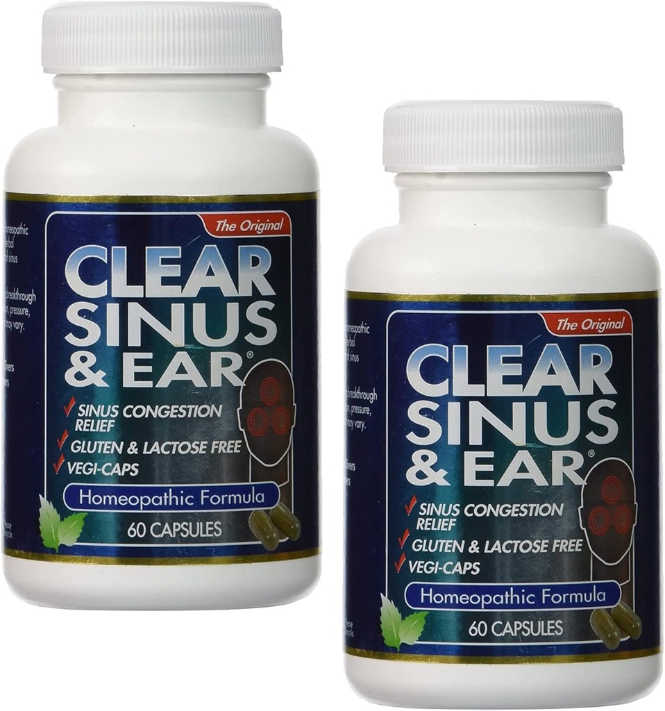 2Pack of Clear Products Clear Sinus and Ear - Homeopathic - No Gluten - 60 ויג'י קפסולות