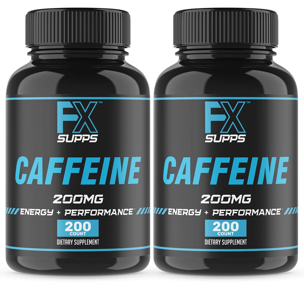 FXSUPPS Caffeine 200 מ"ג גלולות (2-Pack, 400 קפסולות) - תוסף תמיכה באנרגיה מהירה לגברים ונשים | תמיכה באזהרות, מיקוד ותפקוד מטאבולי