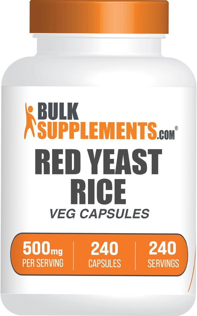 BulkSupplements.com Red Yeast Rice כמוסות - Red Yeast Rice Supplement, Herbal Supplement - טבעוני, קפסולה אחת לשרת, 240 קפסולות Veg (Pack of 1)