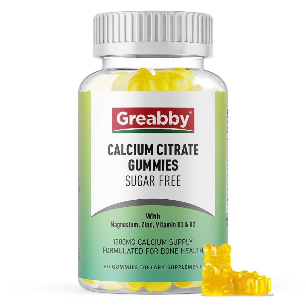 Calcium Citrate Gummies 1200 מ"ג עבור נשים וילדים, סוכר חינם Calcium תוספת עם ויטמין D3, K2, Magnesium, Zinc, תמיכה העצם למבוגרים ומבוגרים, Natural Pineapple Flavor, 60 מסטיקנים