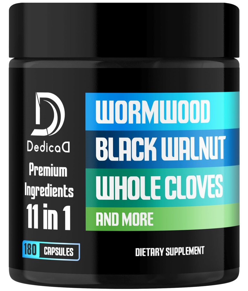11in1 Wormwood קפסולות - 180 קפסולות מופקות מBlack Walnut, Cloves, ג'ינג'ר, Turmeric, Apple, Berberine HCl & More - תמיכה במערכת החיסון במשך 3 חודשים